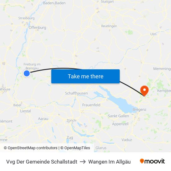 Vvg Der Gemeinde Schallstadt to Wangen Im Allgäu map