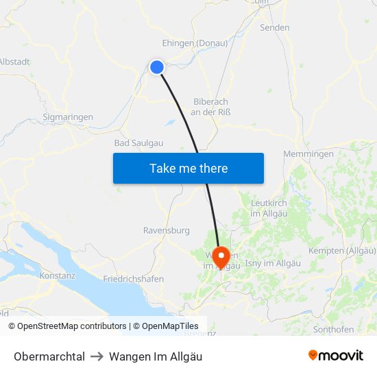 Obermarchtal to Wangen Im Allgäu map