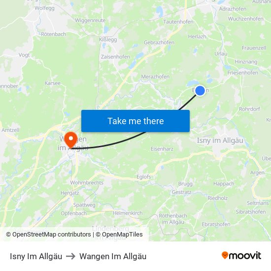 Isny Im Allgäu to Wangen Im Allgäu map