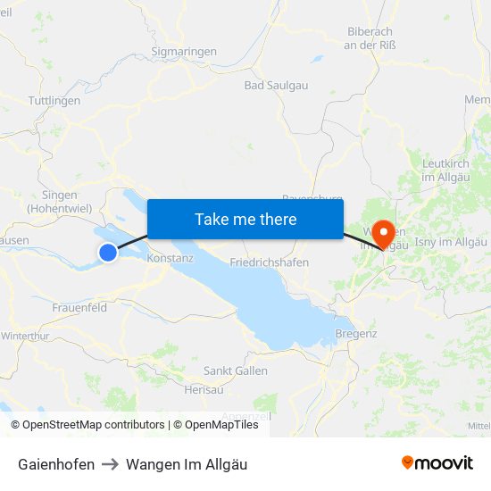 Gaienhofen to Wangen Im Allgäu map