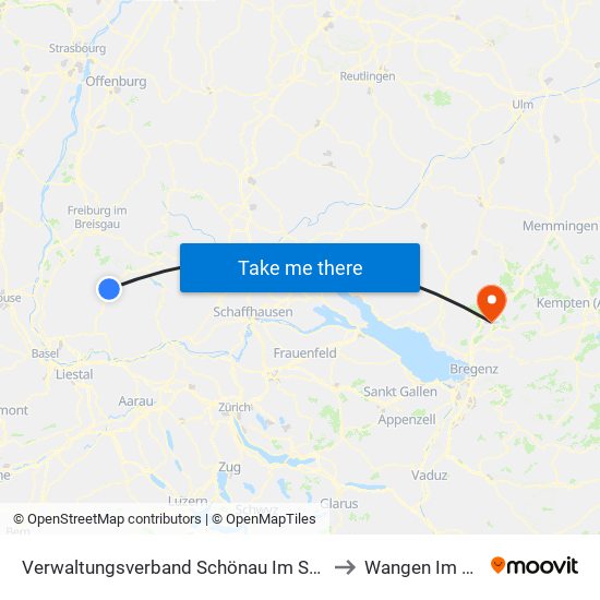 Verwaltungsverband Schönau Im Schwarzwald to Wangen Im Allgäu map