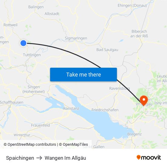 Spaichingen to Wangen Im Allgäu map