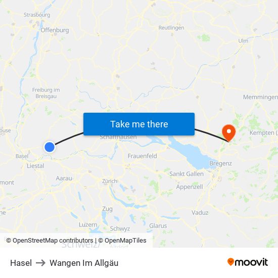 Hasel to Wangen Im Allgäu map
