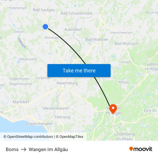 Boms to Wangen Im Allgäu map