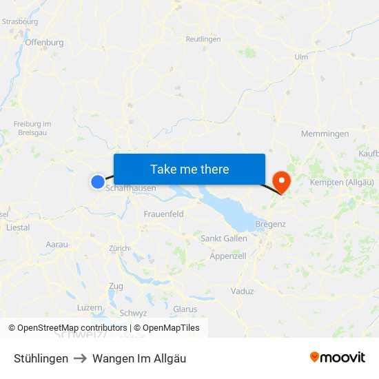 Stühlingen to Wangen Im Allgäu map