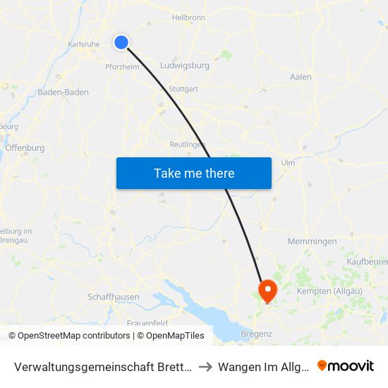 Verwaltungsgemeinschaft Bretten to Wangen Im Allgäu map