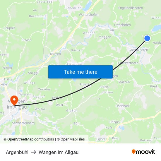 Argenbühl to Wangen Im Allgäu map