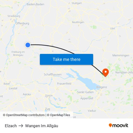Elzach to Wangen Im Allgäu map