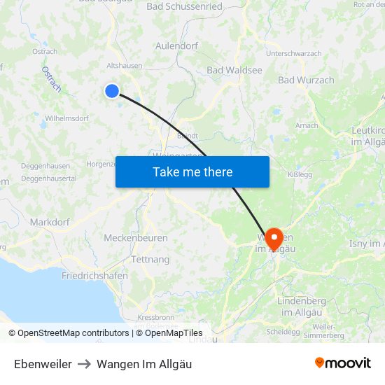 Ebenweiler to Wangen Im Allgäu map