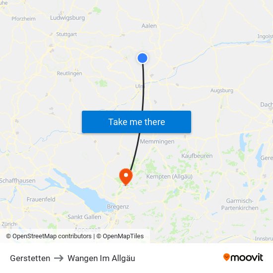 Gerstetten to Wangen Im Allgäu map