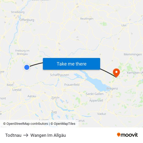 Todtnau to Wangen Im Allgäu map