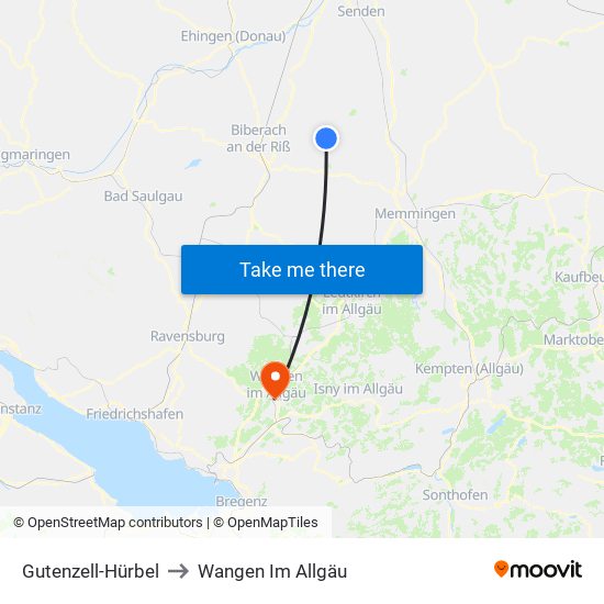 Gutenzell-Hürbel to Wangen Im Allgäu map