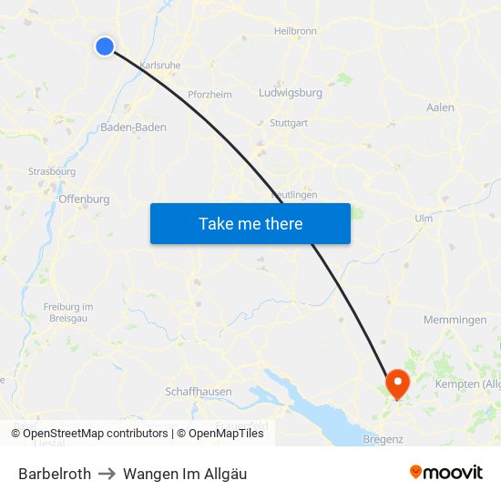 Barbelroth to Wangen Im Allgäu map