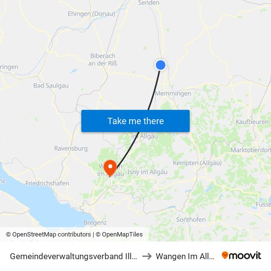 Gemeindeverwaltungsverband Illertal to Wangen Im Allgäu map