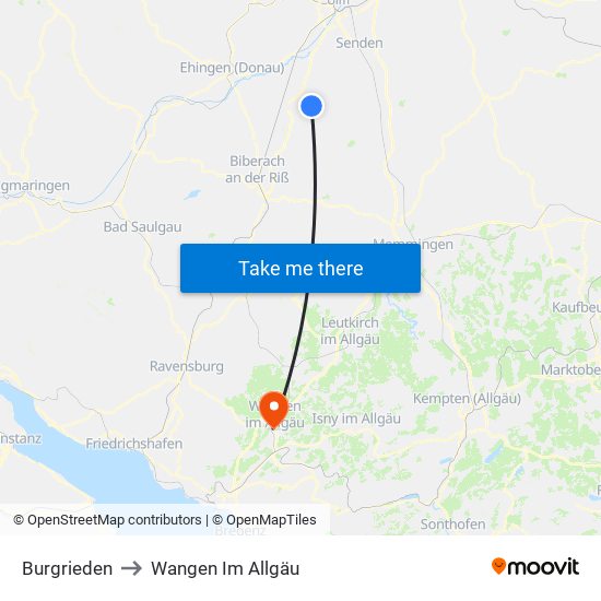Burgrieden to Wangen Im Allgäu map