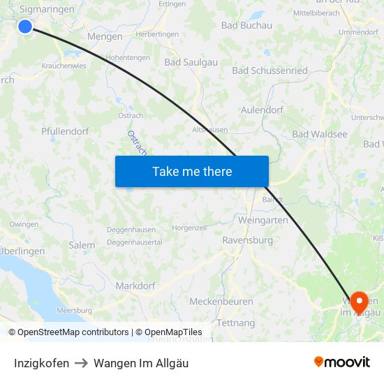 Inzigkofen to Wangen Im Allgäu map