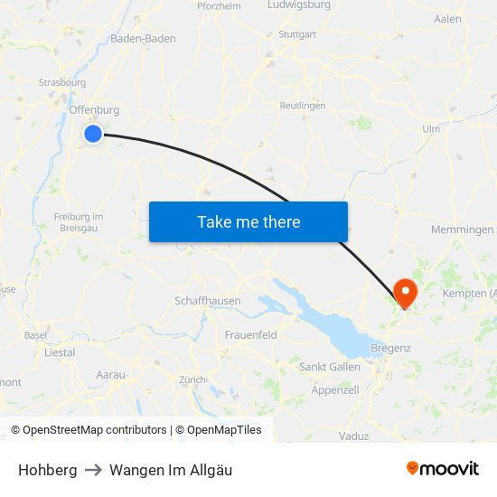 Hohberg to Wangen Im Allgäu map