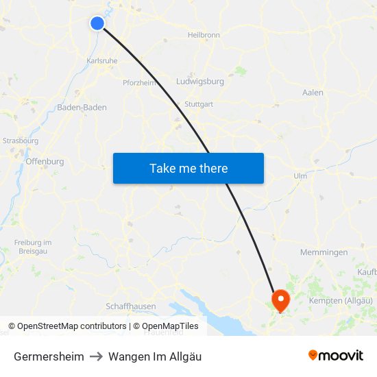 Germersheim to Wangen Im Allgäu map