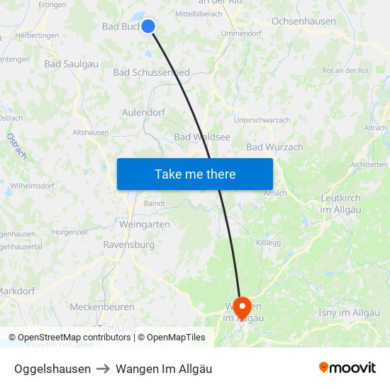 Oggelshausen to Wangen Im Allgäu map