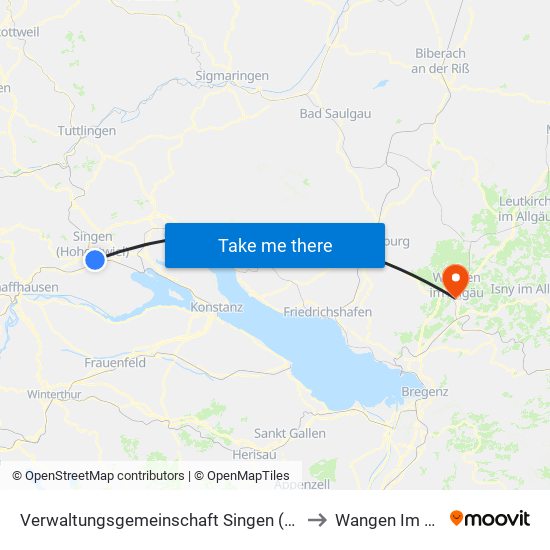 Verwaltungsgemeinschaft Singen (Hohentwiel) to Wangen Im Allgäu map