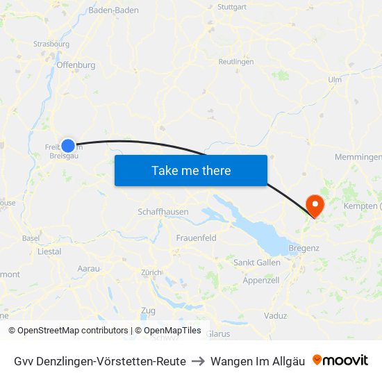 Gvv Denzlingen-Vörstetten-Reute to Wangen Im Allgäu map