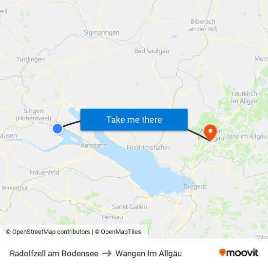 Radolfzell am Bodensee to Wangen Im Allgäu map