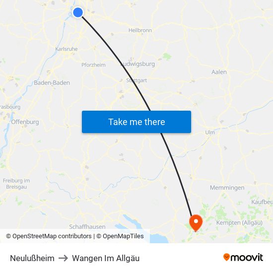 Neulußheim to Wangen Im Allgäu map