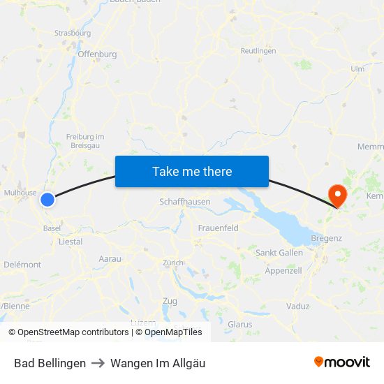 Bad Bellingen to Wangen Im Allgäu map