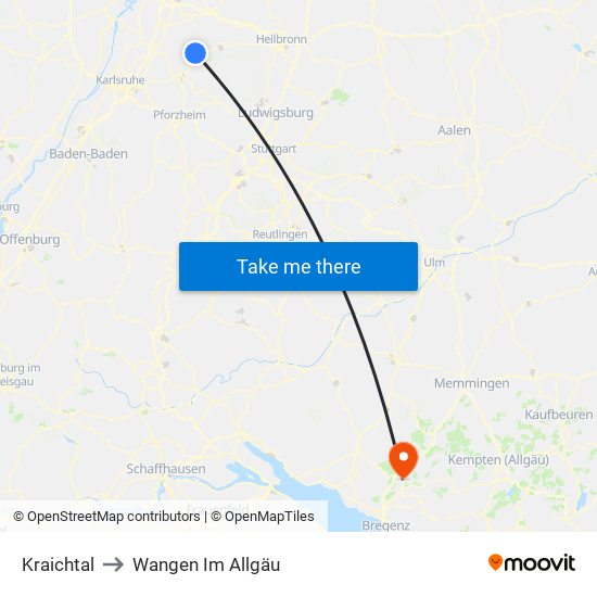 Kraichtal to Wangen Im Allgäu map