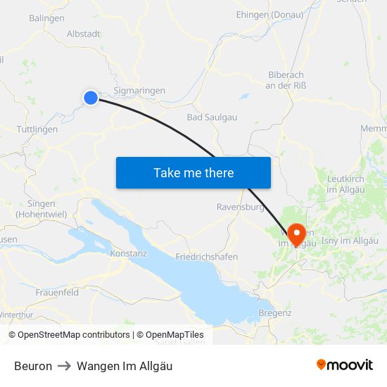 Beuron to Wangen Im Allgäu map
