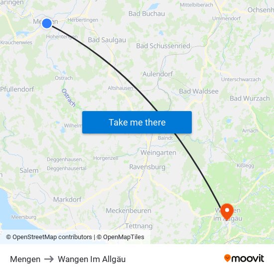 Mengen to Wangen Im Allgäu map