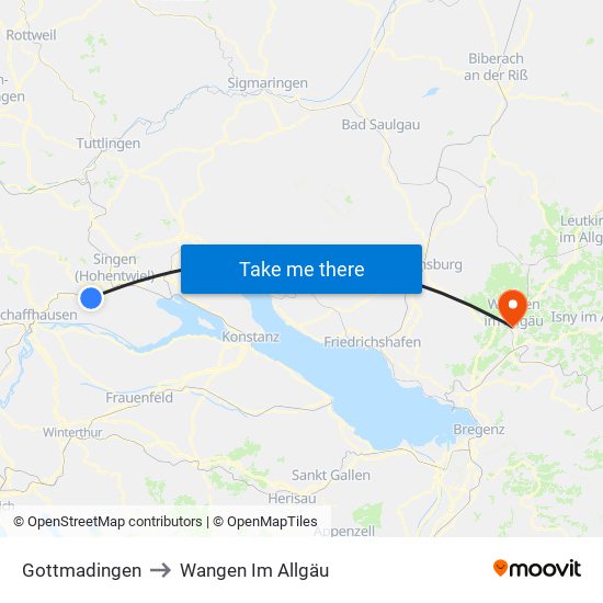 Gottmadingen to Wangen Im Allgäu map