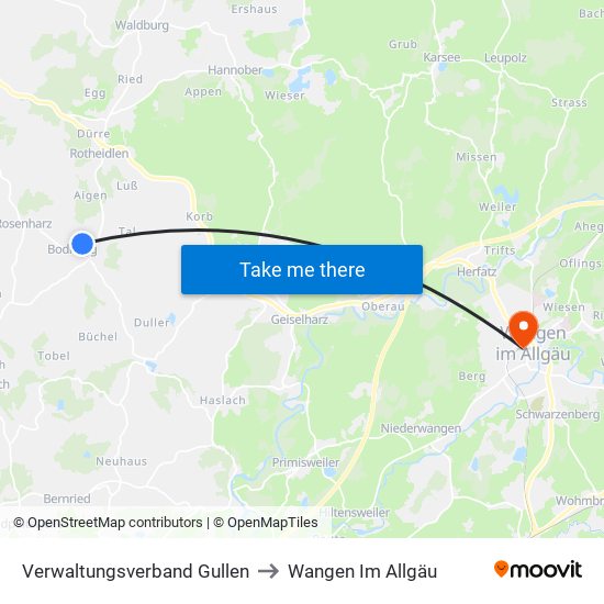 Verwaltungsverband Gullen to Wangen Im Allgäu map