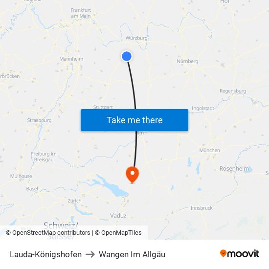 Lauda-Königshofen to Wangen Im Allgäu map