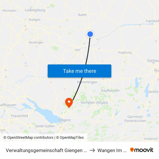 Verwaltungsgemeinschaft Giengen An Der Brenz to Wangen Im Allgäu map