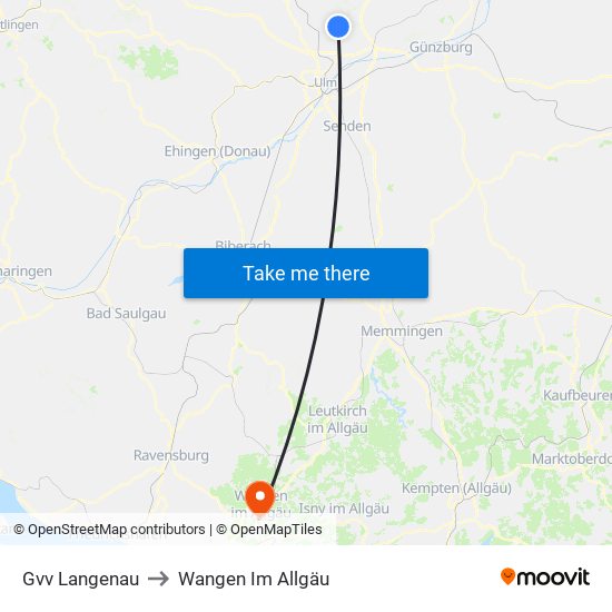 Gvv Langenau to Wangen Im Allgäu map