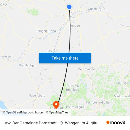 Vvg Der Gemeinde Dornstadt to Wangen Im Allgäu map