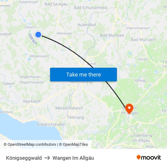Königseggwald to Wangen Im Allgäu map