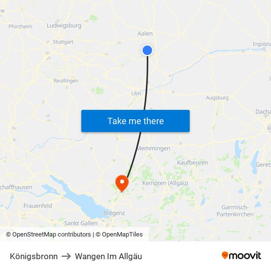 Königsbronn to Wangen Im Allgäu map