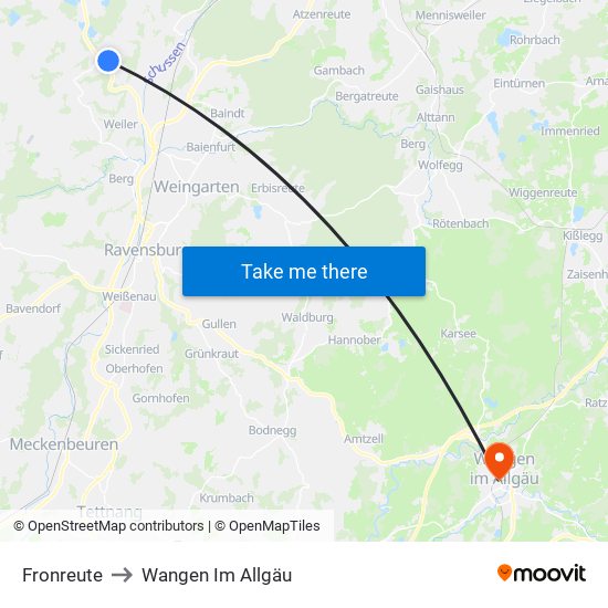 Fronreute to Wangen Im Allgäu map
