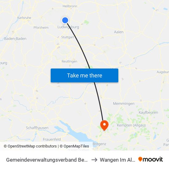 Gemeindeverwaltungsverband Besigheim to Wangen Im Allgäu map