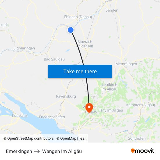 Emerkingen to Wangen Im Allgäu map