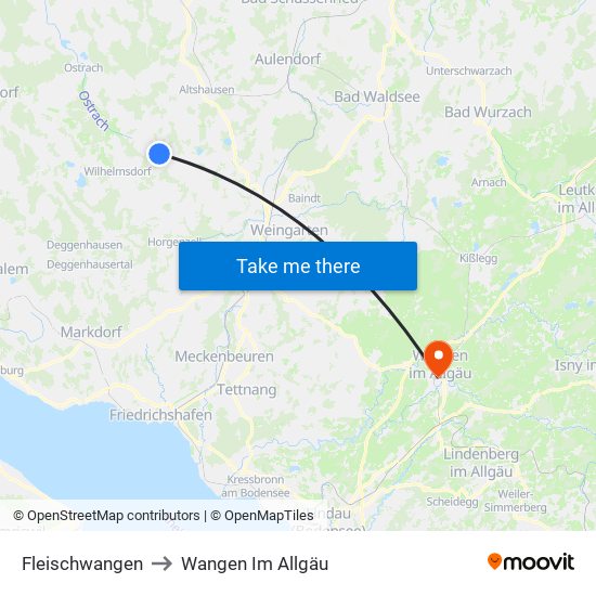 Fleischwangen to Wangen Im Allgäu map