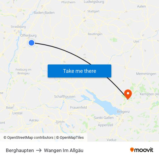 Berghaupten to Wangen Im Allgäu map