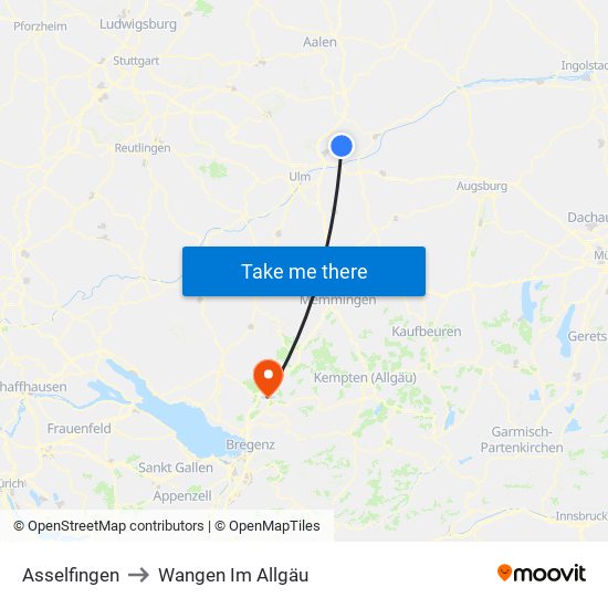 Asselfingen to Wangen Im Allgäu map