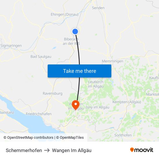 Schemmerhofen to Wangen Im Allgäu map