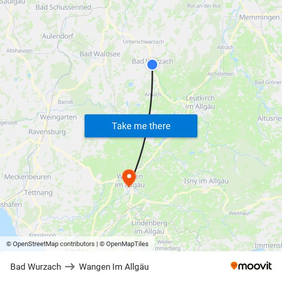 Bad Wurzach to Wangen Im Allgäu map