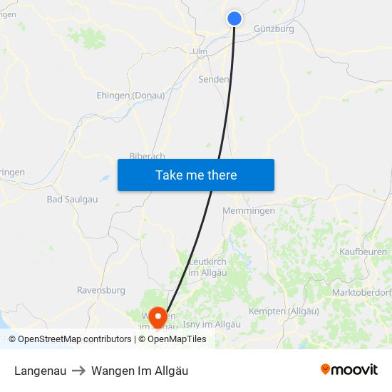 Langenau to Wangen Im Allgäu map