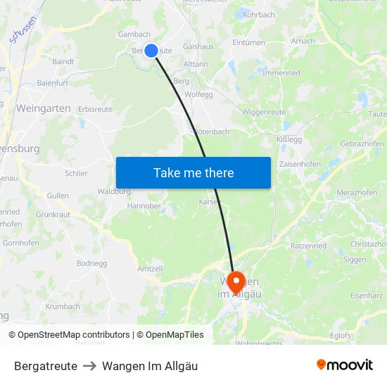 Bergatreute to Wangen Im Allgäu map