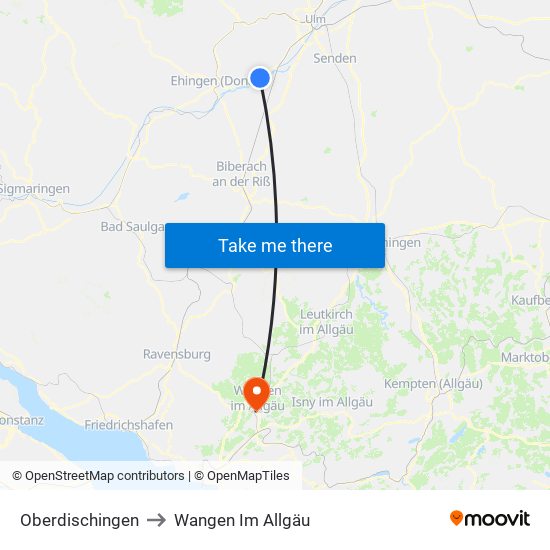 Oberdischingen to Wangen Im Allgäu map